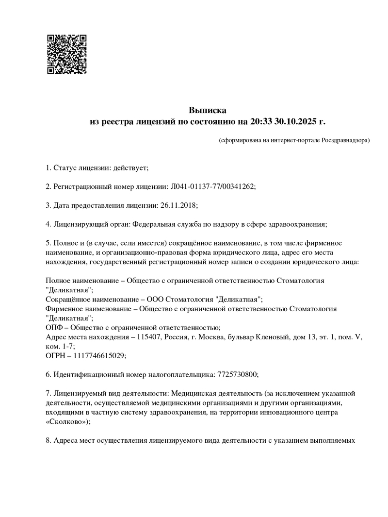 Лицензия Стоматология на Кленовом